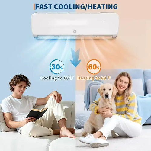 Aire Acondicionado y Calentador Mini Split de 12000 BTU, Inverter 21 SEER2, sin Conductos de Montaje en Pared, 230V, WiFi/Control Remoto, R32, ECO, Deshumidificador, Temporizador 24H, Enfriamiento de Alta Velocidad