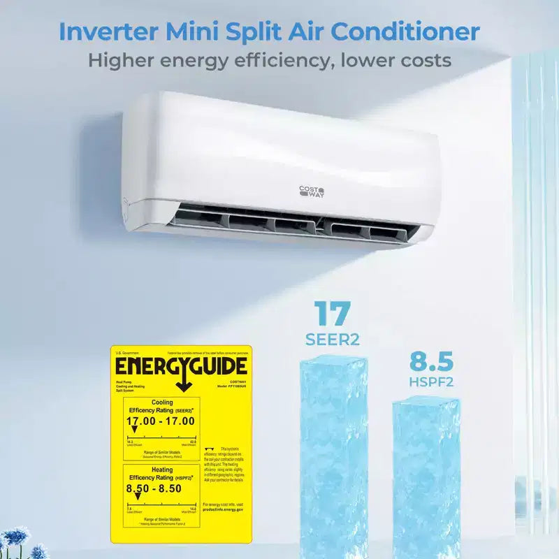 Costway 12000 BTU Mini Split Air Conditioner & Heater with Heat Pump, Full Installation Kit