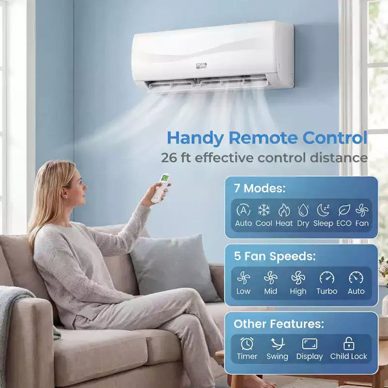 Costway 12000 BTU Mini Split Air Conditioner & Heater with Heat Pump, Full Installation Kit