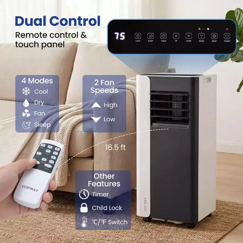 Costway 3 in 1 Portable Air Conditioner with Fan & Dehumidifier Mode, Sleep Mode, 24H Timer