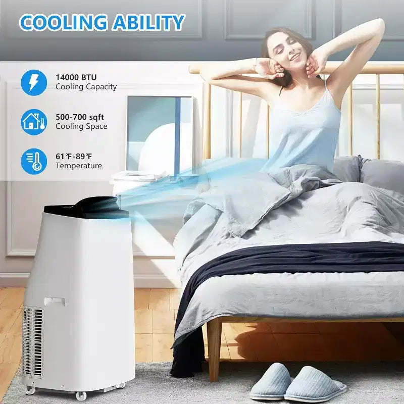 Aire Acondicionado Portátil Garvee 14000 BTU, Enfría Habitaciones de 65 m², Modo Noche, 3 Velocidades de Ventilador, Control Remoto para Casa y Oficina