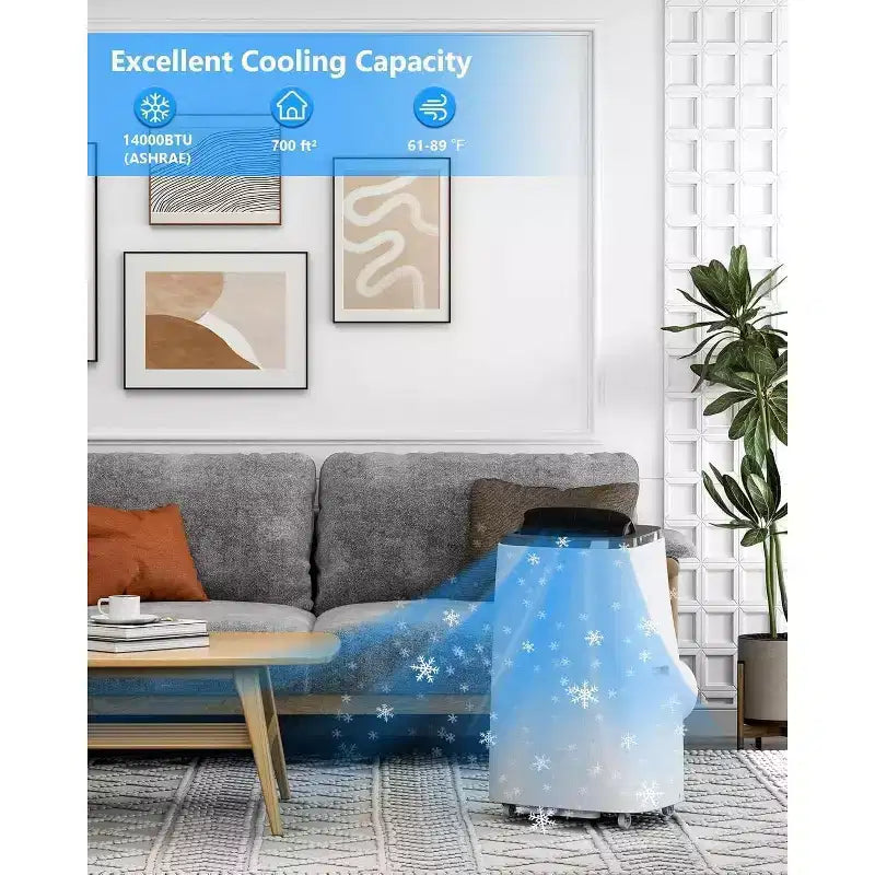 Aire Acondicionado Portátil Garvee 14000 BTU, Enfría Habitaciones de 65 m², Modo Noche, 3 Velocidades de Ventilador, Control Remoto para Casa y Oficina