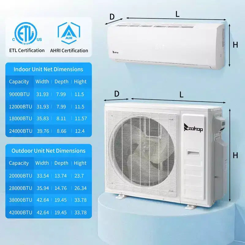 Karl Home 2-Zone 38000 BTU 20 SEER2 Mini Split Air Conditioner with Heat Pump (12K+24K)