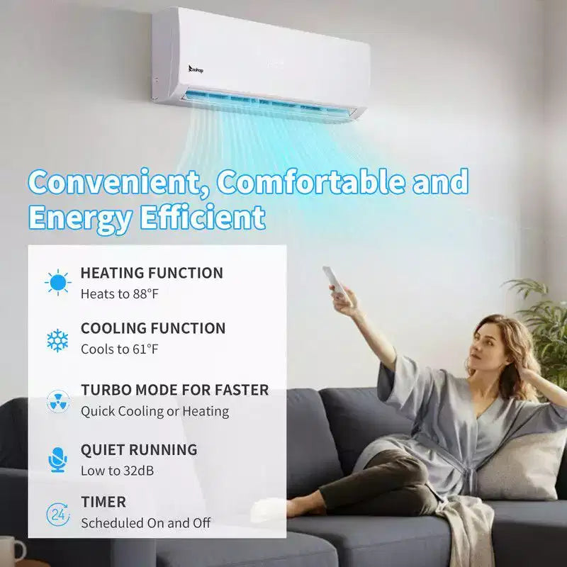 Karl Home 2-Zone 38000 BTU 20 SEER2 Mini Split Air Conditioner with Heat Pump (18K+24K)