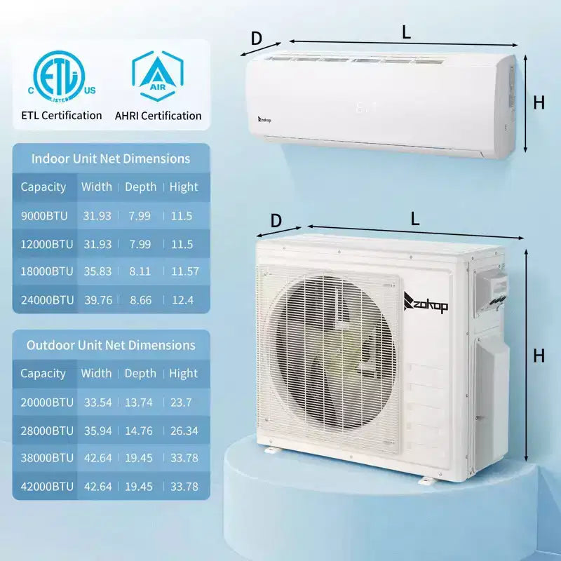 Karl Home 2-Zone 28000 BTU 20 SEER2 Mini Split Air Conditioner with Heat Pump (9K+18K)