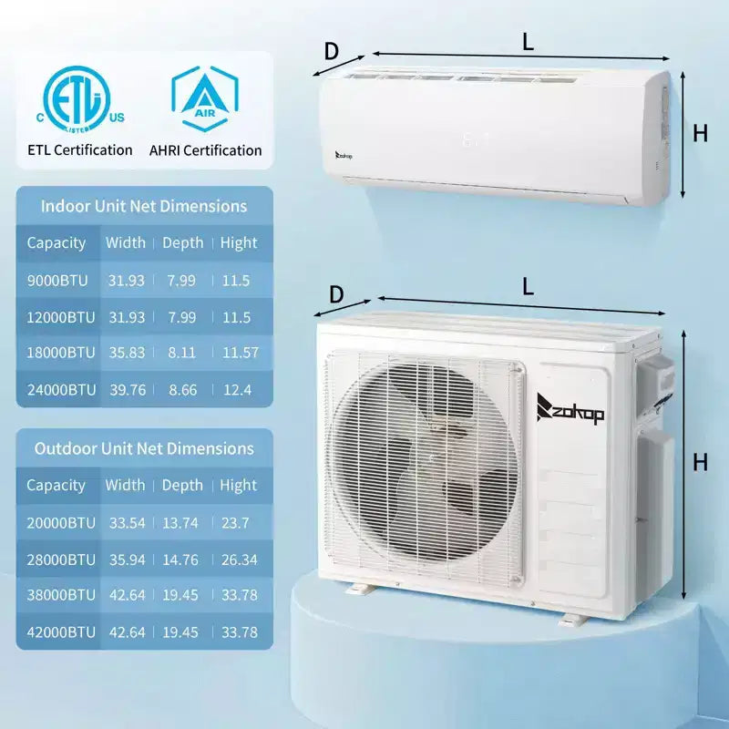 Karl Home 2-Zone 20000 BTU 20 SEER2 Mini Split Air Conditioner with Heat Pump (9K+12K)