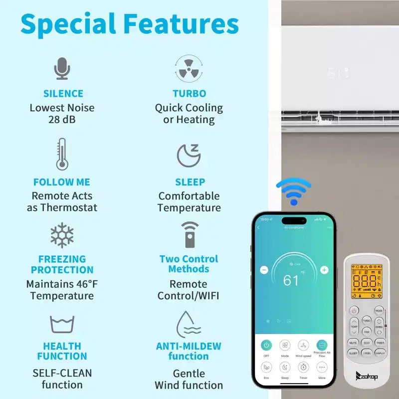 Karl Home 20 SEER2 12,000 BTU 1 Ton Ductless Mini Split Air Conditioner with Heat Pump 115V