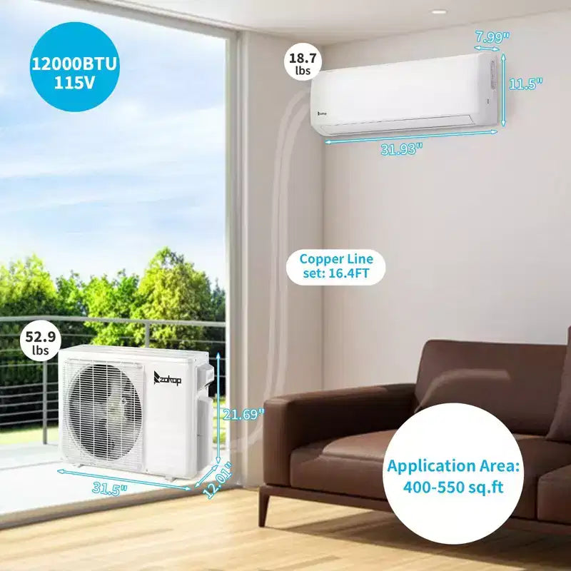 Karl Home 20 SEER2 12,000 BTU 1 Ton Ductless Mini Split Air Conditioner with Heat Pump 115V