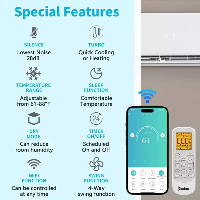Karl Home 3-Zone 38000 BTU 20 SEER2 Mini Split Air Conditioner with Heat Pump (9K+9K+18K)