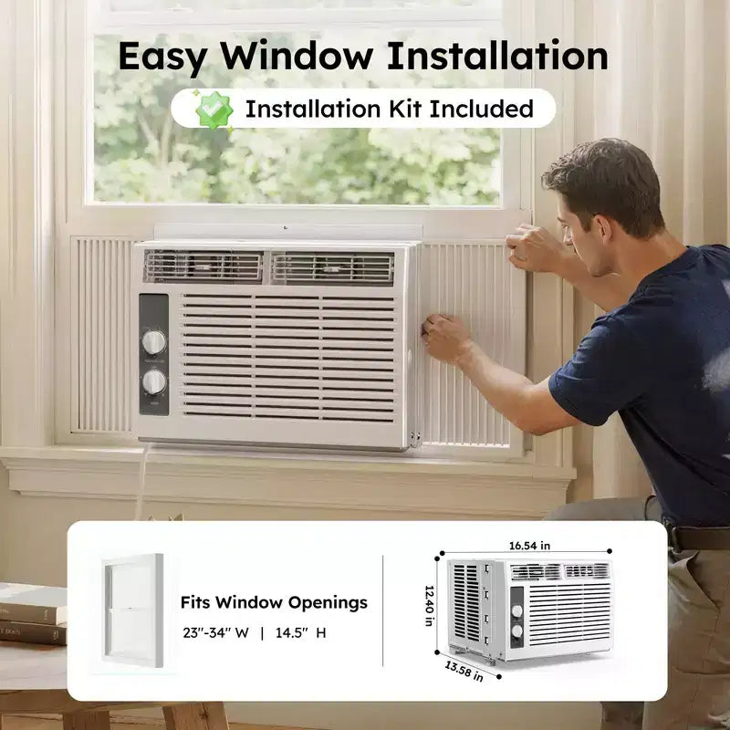 Simzlife 5000 BTU Window Air Conditioner, 2-in-1 AC for 150 Sq.Ft, Easy Installation, Energy-Saving & Quiet Operation, White