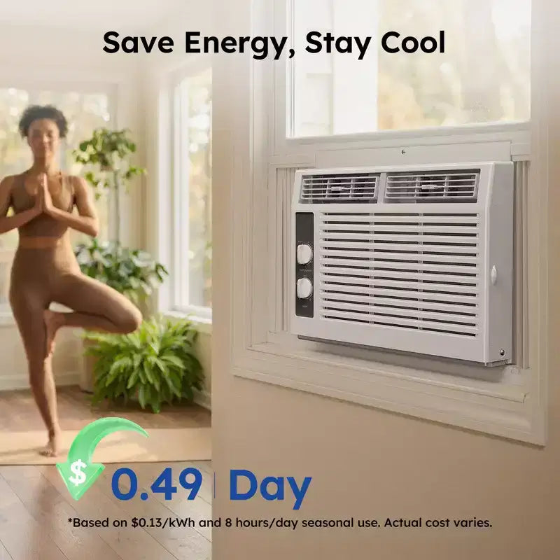 Simzlife 5000 BTU Window Air Conditioner, 2-in-1 AC for 150 Sq.Ft, Easy Installation, Energy-Saving & Quiet Operation, White
