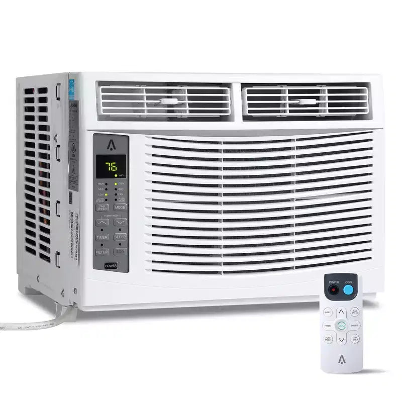 6000 BTU Window Air Conditioner, Cools Up to 350 Sq. Ft, Window AC Unit with Remote, 3 fan speeds, Sleep mode, Auto Restart, 115V/60Hz, White