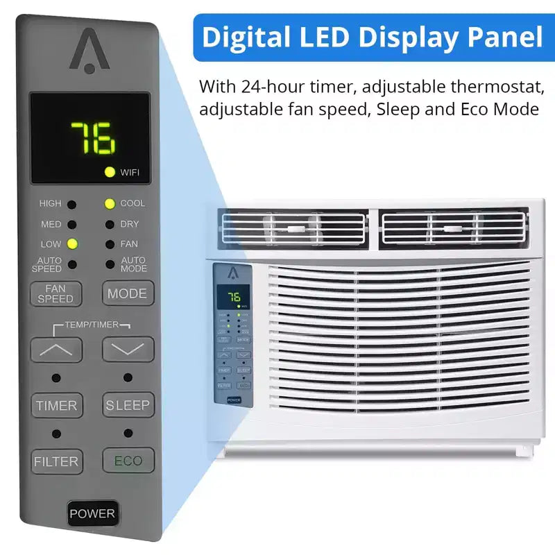6000 BTU Window Air Conditioner, Cools Up to 350 Sq. Ft, Window AC Unit with Remote, 3 fan speeds, Sleep mode, Auto Restart, 115V/60Hz, White