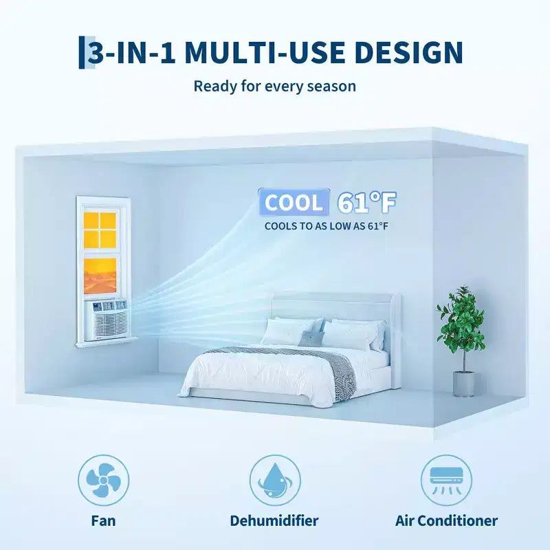 8000 BTU Window Air Conditioner Unit with Remote Control, Cools Rooms Up to 350 Sq ft, 3 Cooling & Fan Speeds Quiet Operation, Digital Display