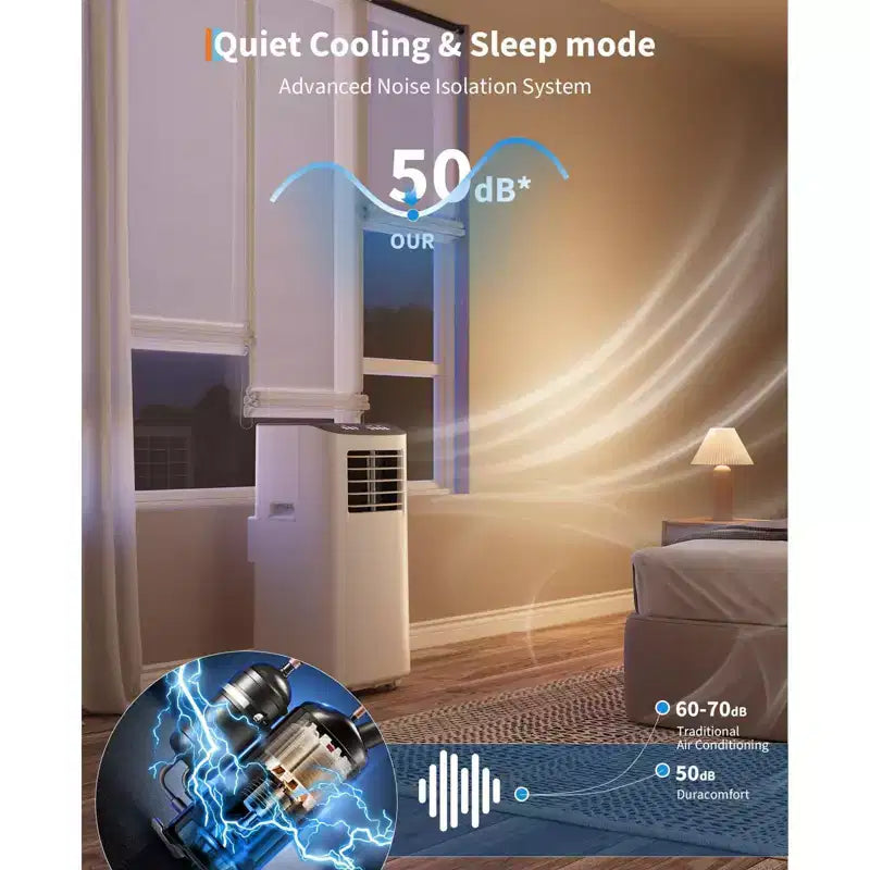Acondicionador de aire portátil, 8000 BTU, enfriamiento silencioso con control remoto, diseño sin ventilación y autoevaporación, para habitaciones grandes, unidad de aire acondicionado de pie.