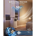 Acondicionador de aire portátil, 8000 BTU, enfriamiento silencioso con control remoto, diseño sin ventilación y autoevaporación, para habitaciones grandes, unidad de aire acondicionado de pie.