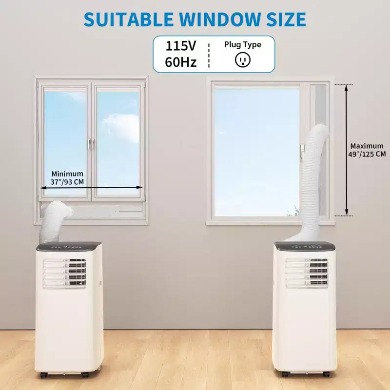 Acondicionador de aire portátil, 8000 BTU, enfriamiento silencioso con control remoto, diseño sin ventilación y autoevaporación, para habitaciones grandes, unidad de aire acondicionado de pie.