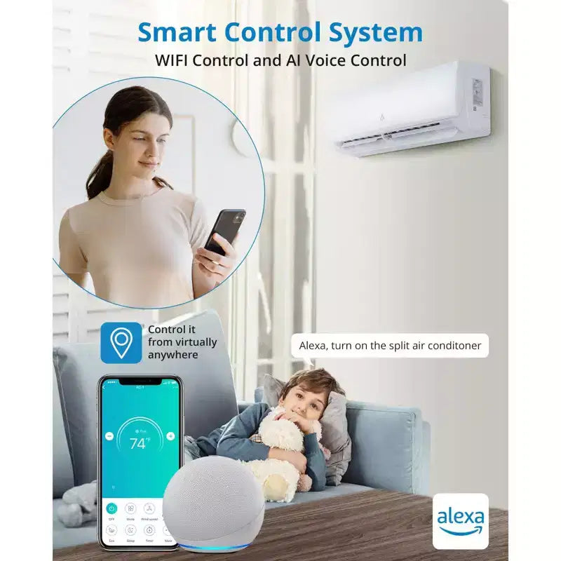 Mini Split Air Conditioning/Heating System, 19 Seer2 Inverter Mini Split Ac for Cooling Up to 450/750 Sq. Ft., Ductless Mini Split Heat Pump