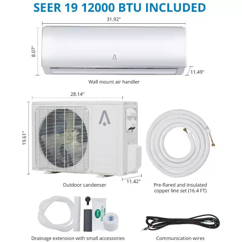 Mini Split Air Conditioning/Heating System, 19 Seer2 Inverter Mini Split Ac for Cooling Up to 450/750 Sq. Ft., Ductless Mini Split Heat Pump