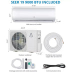 Mini Split Air Conditioning/Heating System, 19 Seer2 Inverter Mini Split Ac for Cooling Up to 450/750 Sq. Ft., Ductless Mini Split Heat Pump