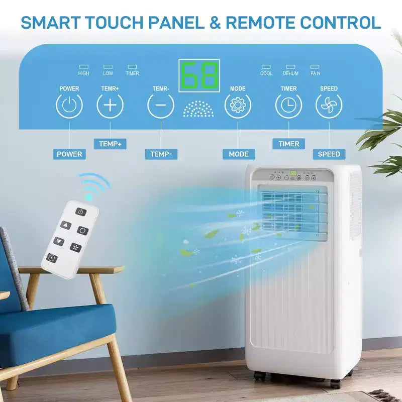 Portable AC 10,000 BTU 3-in-1 with Remote Cooling Dehumidifier Fan for 450 Sq Ft Quiet Sleep Mode 24H Timer Window Kit