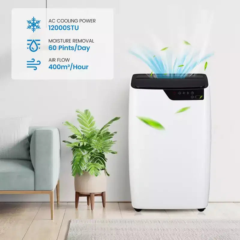 Aires acondicionados portátiles de 12000 BTU, aire acondicionado 3 en 1 con ventilador y deshumidificador, enfriamiento silencioso para habitaciones de hasta 50 m².