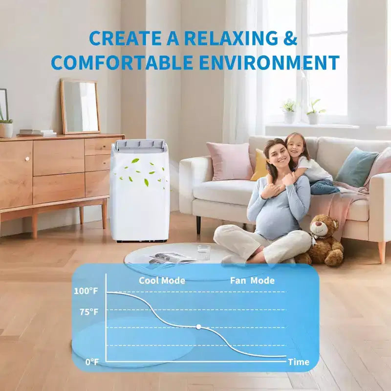 14,000 BTU Portable AC Unit Multi-Functional Cooling Dehumidifier Fan Automatic Dehumidification LED Touch Panel Remote Window Vent Kit