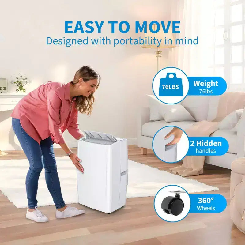 14,000 BTU Portable AC Unit Multi-Functional Cooling Dehumidifier Fan Automatic Dehumidification LED Touch Panel Remote Window Vent Kit