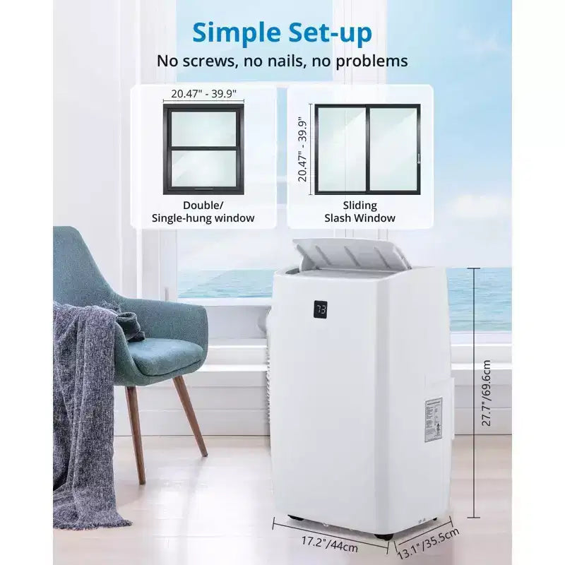 Unidad de aire acondicionado portátil de 14000 BTU, aire acondicionado con control remoto, funciones de frío, ventilador y deshumidificación, modo de suspensión/temporizador de 24 horas, enfría 65 m²