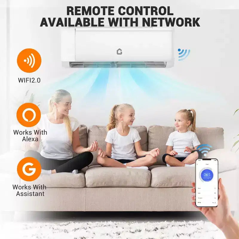 12,000 BTU Mini Split Air Conditioner,22 SEER2,750 Sq.Ft Cooling/Heating,Smart Inverter,Alexa WiFi Control, 5 Modes (Cool/Heat/Dehumid/Fan/Sleep)