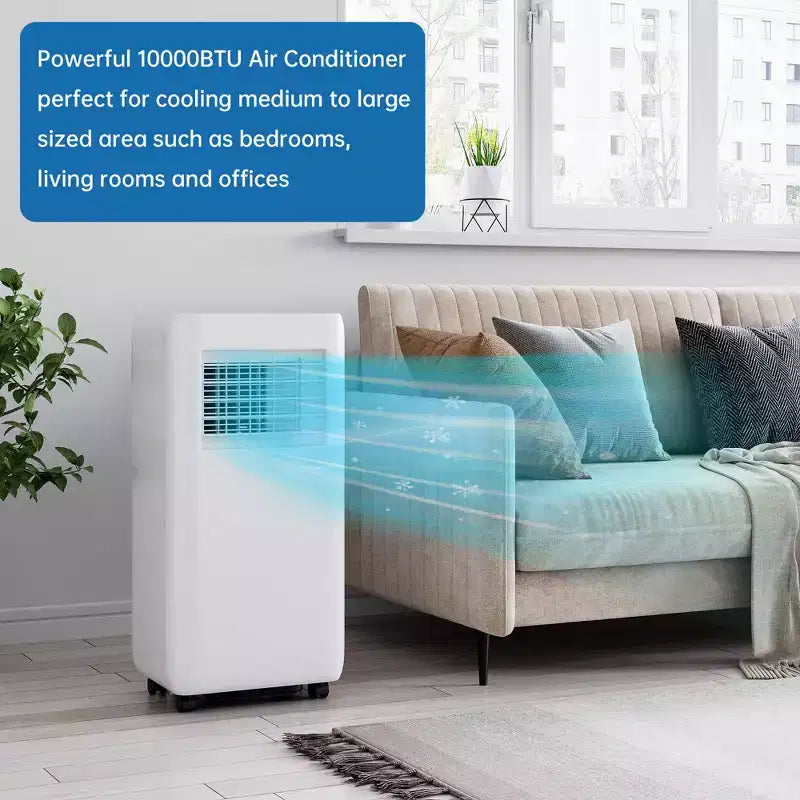 10k BTU Portable AC Unit 4-in-1 Free Standing Cooling Dehumidifier Fan Air Cooler Quiet Night Mode Eco Flow Fan Remote Window Kit