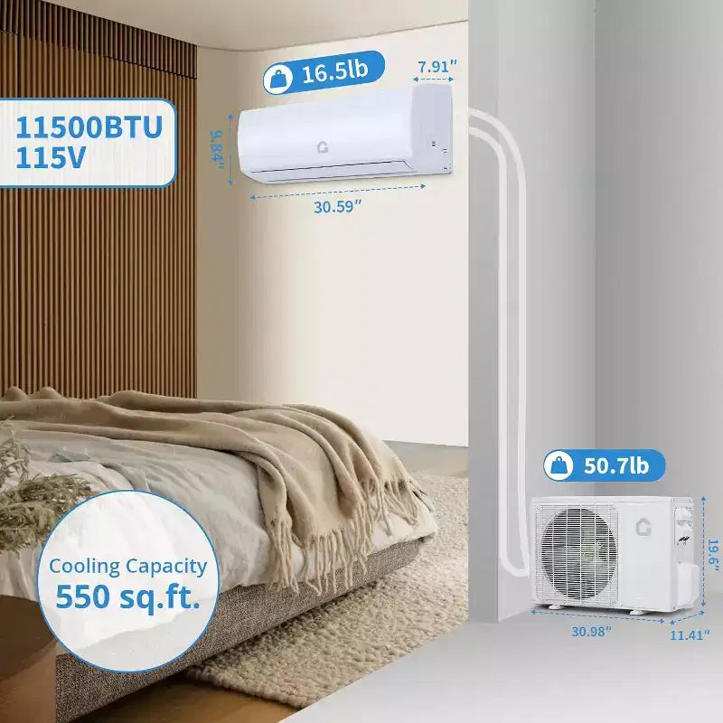 111500 BTU Mini Split AC/Heating System, 230V WIFI Enabled Energy Efficient Mini Split Unit,Wall-Mounted Split Air Conditioner,Cools Up to 750 Sq.Ft