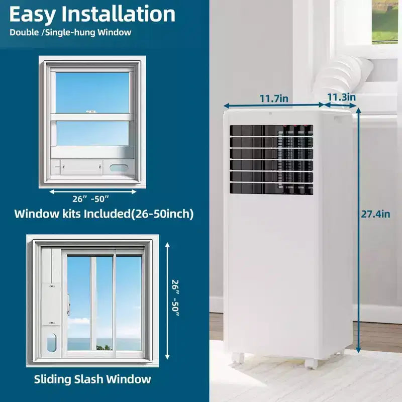 8,000 BTU Portable Air Conditioner - 3-in-1 AC for Rooms Up to 350 Sq.Ft with Remote & Window Kit