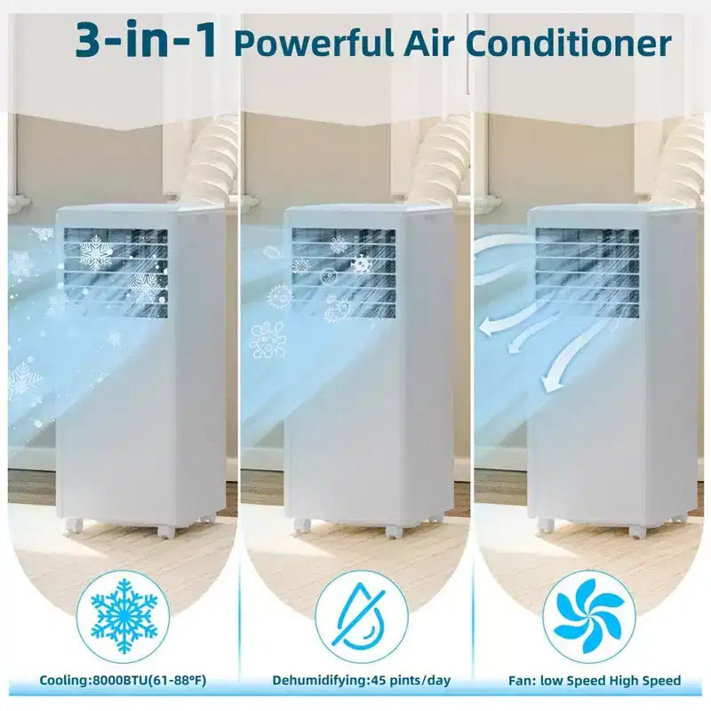 8,000 BTU Portable Air Conditioner - 3-in-1 AC for Rooms Up to 350 Sq.Ft with Remote & Window Kit