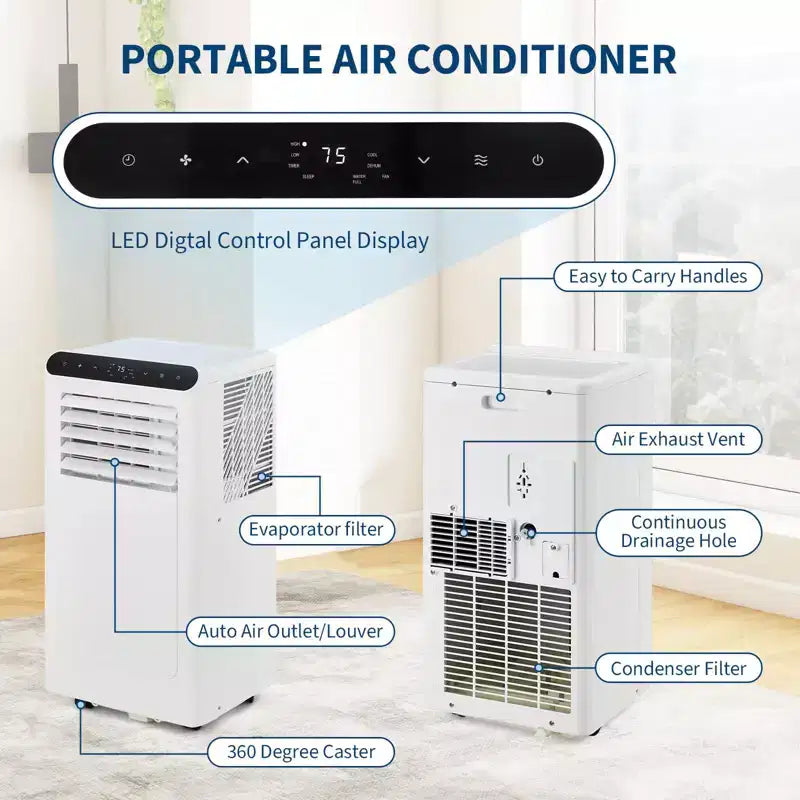 10,000 BTU Portable Air Conditioner with Heater - 4-in-1 AC Unit (Cool/Heat/Dehumidifier/Fan) for Rooms Up to 450 Sq.Ft