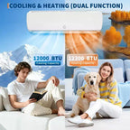 Ultra silencioso 42 dB | 12000 BTU 19 SEER Aire acondicionado mini-split sin conductos con bomba de calor | 3 en 1 Enfriamiento, Calefacción y Deshumidificación | Sistema de CA Inverter blanco 230 V