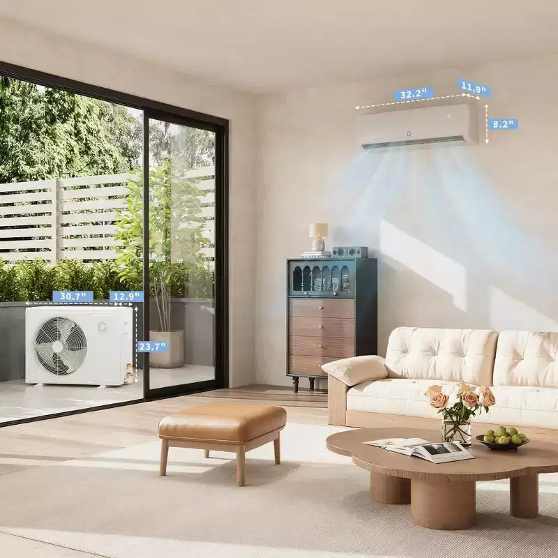 Ultra silencioso 42 dB | 12000 BTU 19 SEER Aire acondicionado mini-split sin conductos con bomba de calor | 3 en 1 Enfriamiento, Calefacción y Deshumidificación | Sistema de CA Inverter blanco 230 V