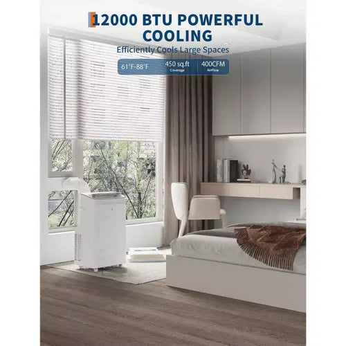 Aire Acondicionado Portátil de 15,000 BTU, Unidad de CA Portátil 3 en 1 con Deshumidificador y Ventilador, Modo de Reposo, Control Remoto y Panel LED, Enfría 850 Sq.Ft., Silencioso