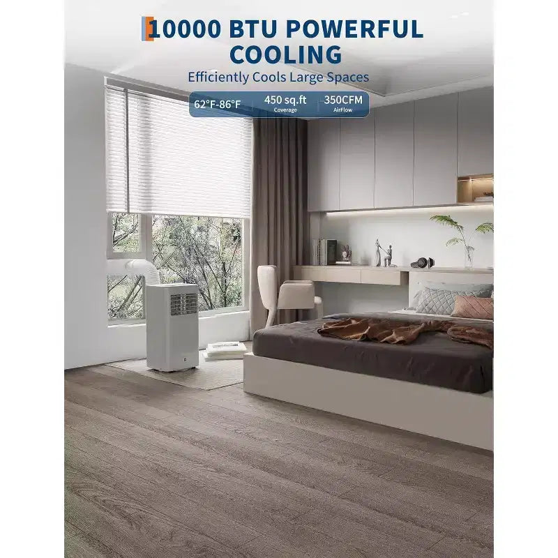 Aire acondicionado portátil de 10,000 BTU, 3 en 1, gris (1 unidad) para el hogar, dormitorio y oficina | Incluye control remoto, kit para ventana y ruedas para fácil movilidad