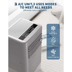 Aire acondicionado portátil de 10,000 BTU, 3 en 1, gris (1 unidad) para el hogar, dormitorio y oficina | Incluye control remoto, kit para ventana y ruedas para fácil movilidad