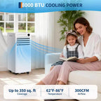 Aire Acondicionado Portátil de 8,000 BTU - Unidad de CA 3 en 1 Blanca (1 Paquete) para Habitaciones de hasta 350 Sq.Ft | Incluye Control Remoto, Kit para Ventana y Temporizador de 24H para Dormitorio