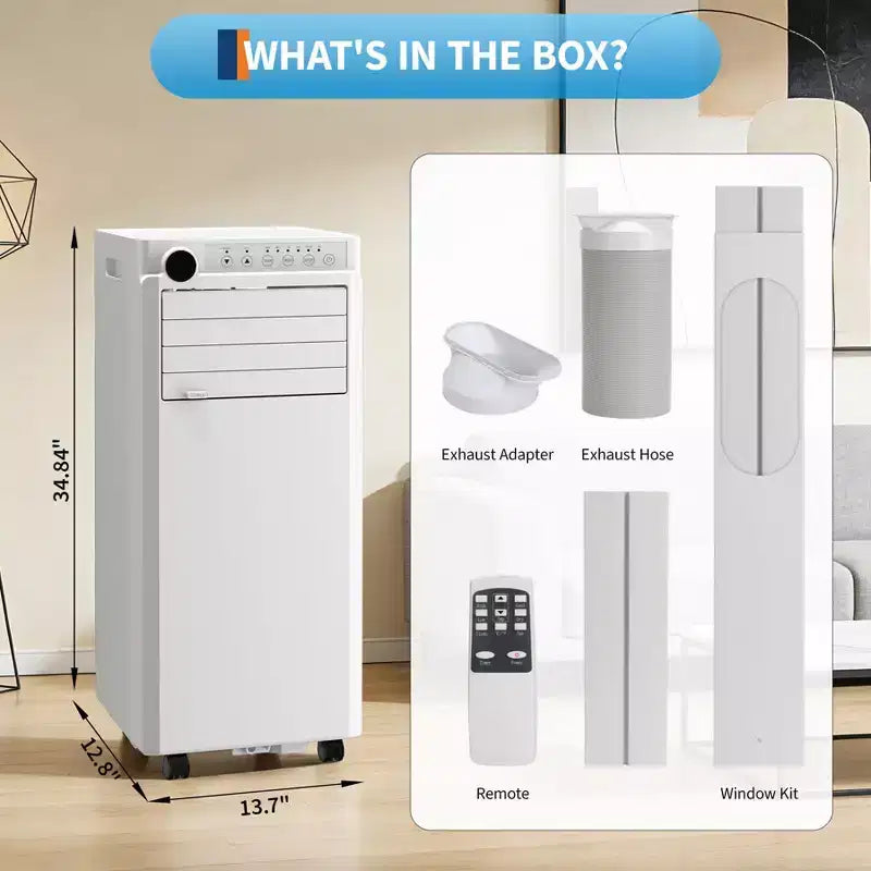 Aire Acondicionado Portátil de 8,000 BTU - Unidad de CA 3 en 1 Blanca (1 Paquete) para Habitaciones de hasta 350 Sq.Ft | Incluye Control Remoto, Kit para Ventana y Temporizador de 24H para Dormitorio