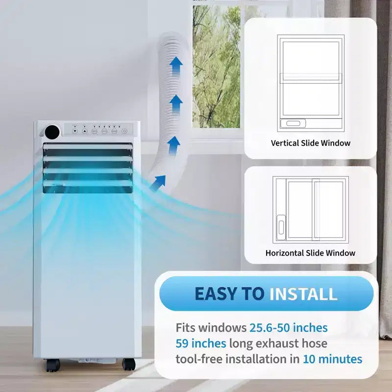 Aire Acondicionado Portátil de 8,000 BTU - Unidad de CA 3 en 1 Blanca (1 Paquete) para Habitaciones de hasta 350 Sq.Ft | Incluye Control Remoto, Kit para Ventana y Temporizador de 24H para Dormitorio