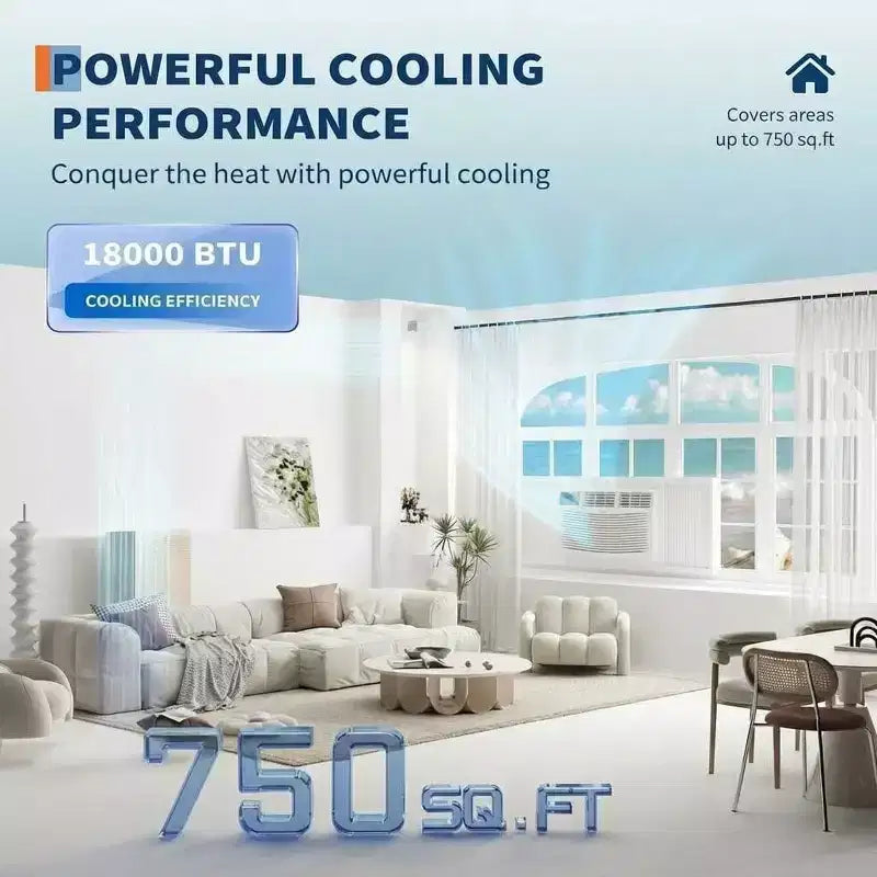 18,000 BTU Window AC - White Cool/Heat Unit (1 Pack) for Large Rooms | Energy Efficient with Easy Installation