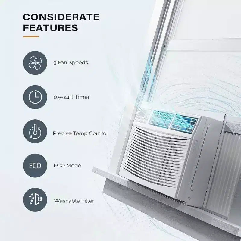 18,000 BTU Window AC - White Cool/Heat Unit (1 Pack) for Large Rooms | Energy Efficient with Easy Installation