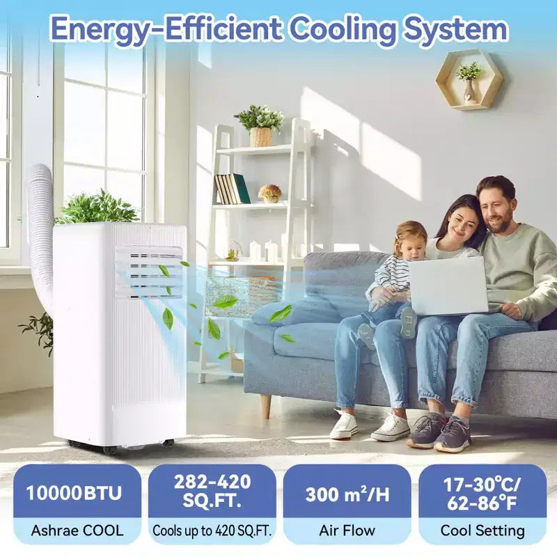 10,000 BTU Portable AC - 3-in-1 White Air Conditioner (1 Pack) for Rooms Up to 560 Sq.Ft | Includes Remote, Window Kit & 24H Timer for Bedroom/Dorm