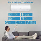 9,000 Btus Mini Split AC, 19 SEER2 Wall Mounted AC with Heat Pump & Installation Kits,Cools up to 450 Sq.Ft, WIFI and Remote Control, 115V