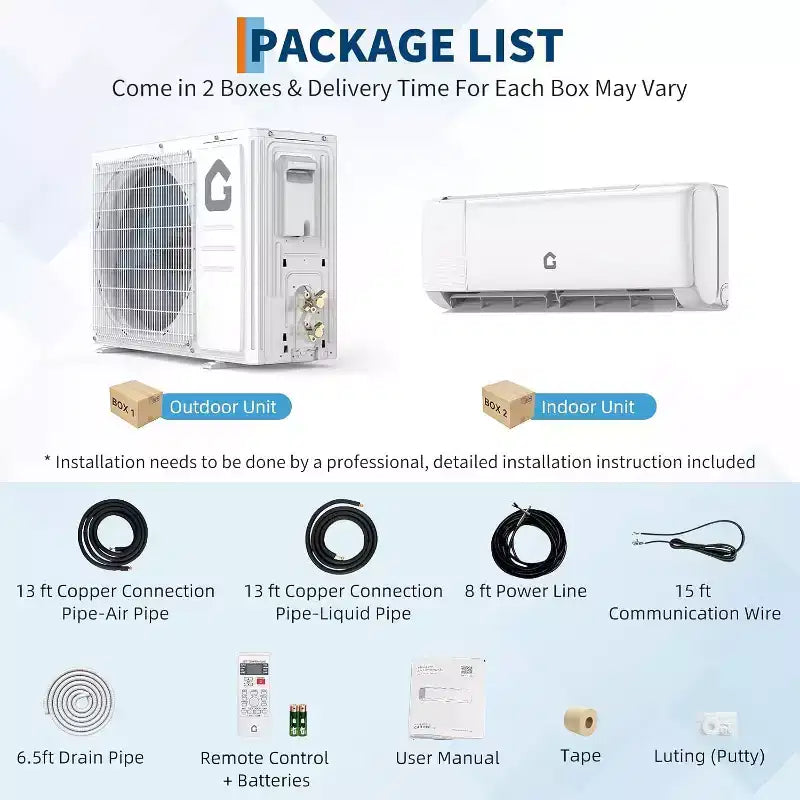 9,000 Btus Mini Split AC, 19 SEER2 Wall Mounted AC with Heat Pump & Installation Kits,Cools up to 450 Sq.Ft, WIFI and Remote Control, 115V