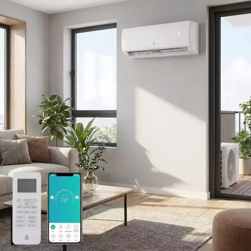 Aire acondicionado mini split de 9,000 BTU, aire acondicionado de pared con bomba de calor de 19 SEER2 y kits de instalación, enfría hasta 41.8 m², WiFi y control remoto, 115 V