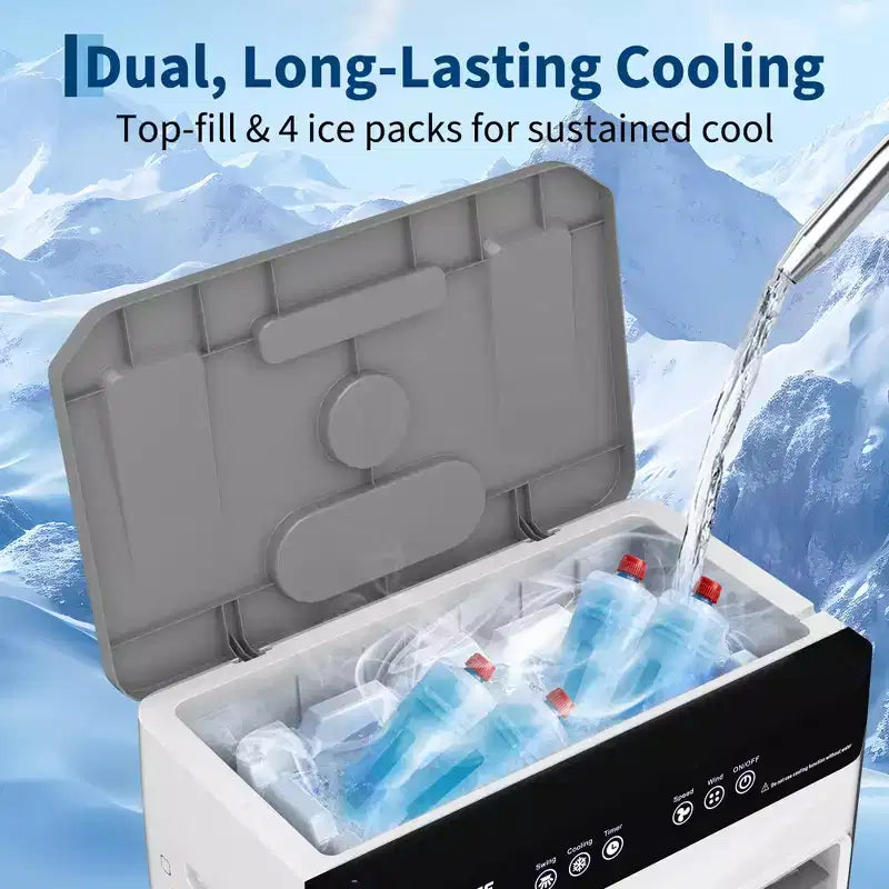 Portable Air Conditioner Fan - 3-Speed Evaporative Cooler, Adjustable Airflow, Remote Control, 2/4/8H Timer, for Bedroom, Dorm, Office, and Travel